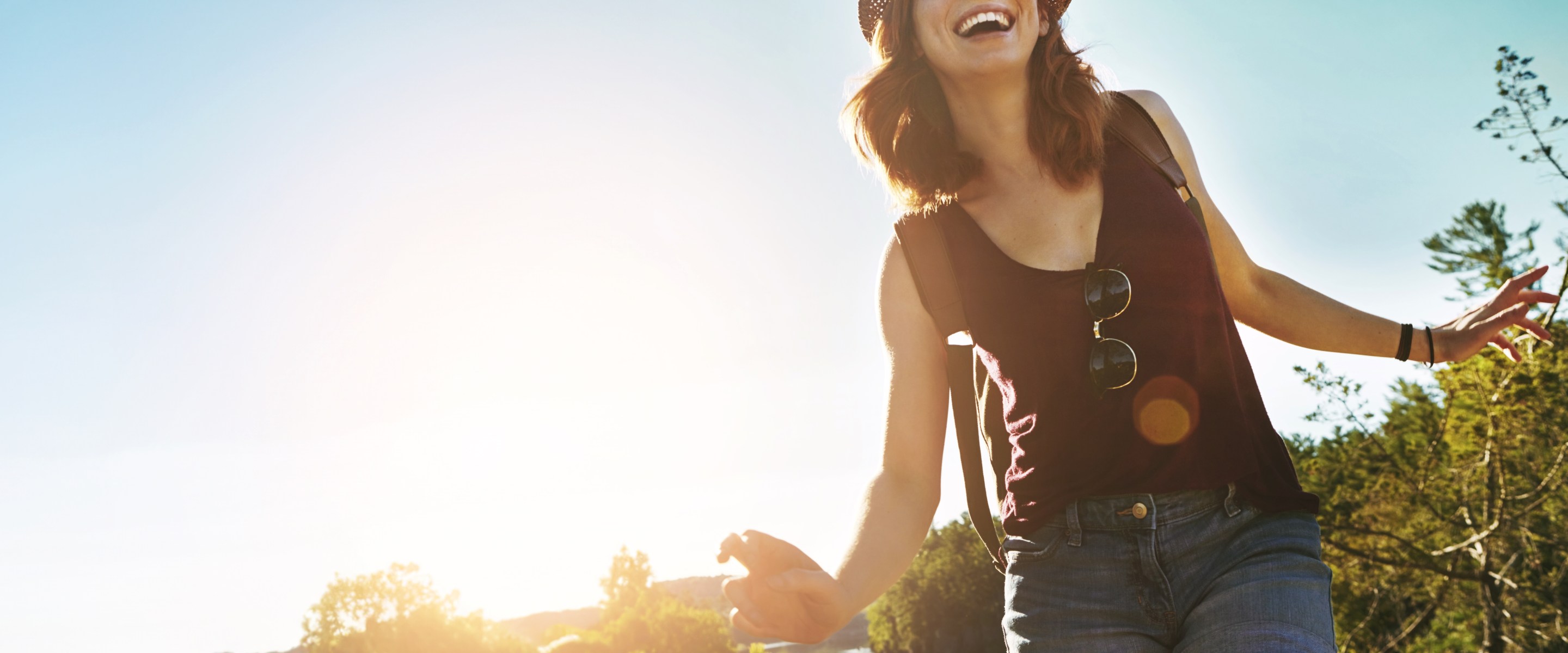 Woman hiking in nice weather.