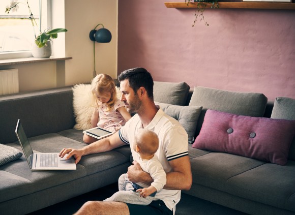 person working from home with kids