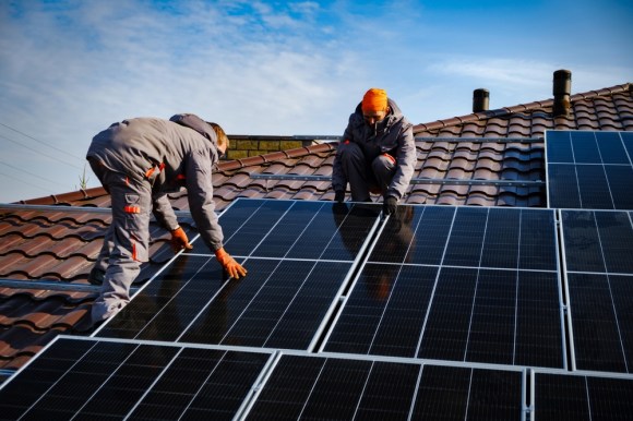 Solar installation on house.