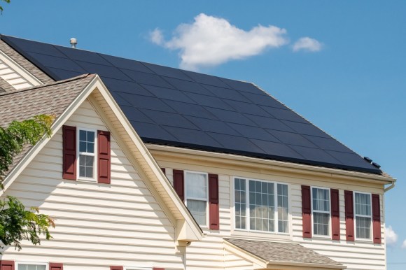 Close-up of solar panels on roof.