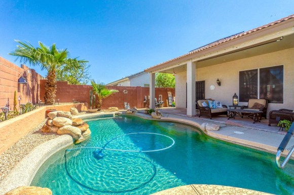 Pool in backyard.