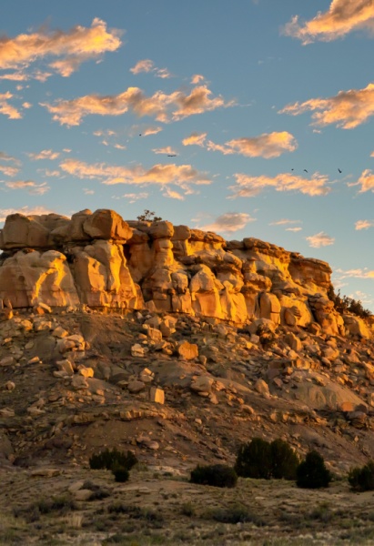 Sunrise on a Rocky Mesa in the New Mexico landscape.